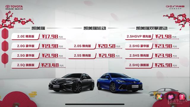 增配不加价 新款丰田凯美瑞售17.98-26.98万元