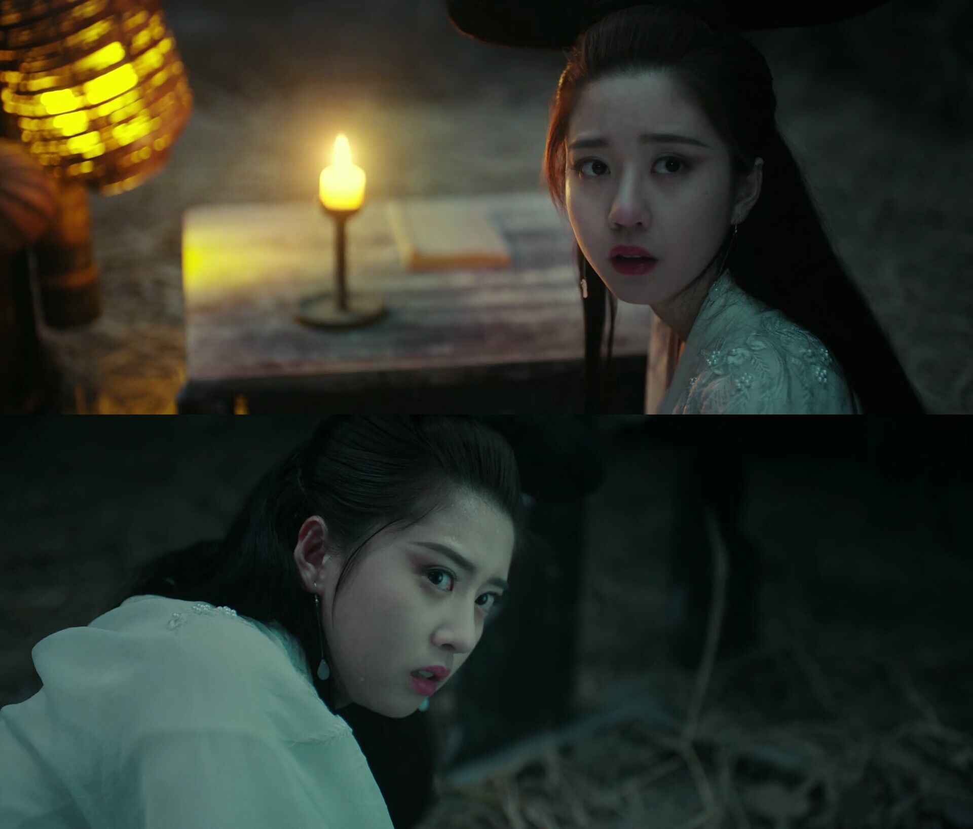 聂小倩由李凯馨饰演小倩(上)和小卓(下)由王祖贤饰演)那个长发髻实际
