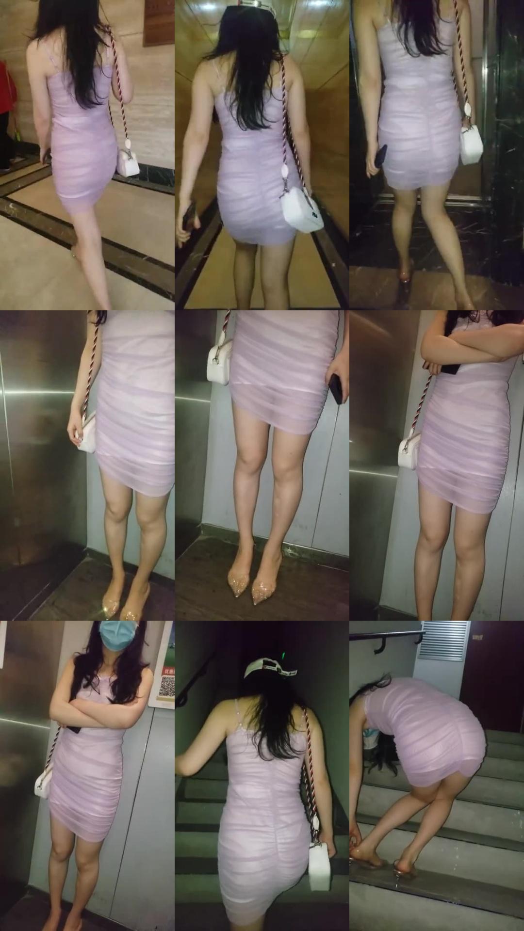 街拍短裙：粉色包臀裙美女街拍视频