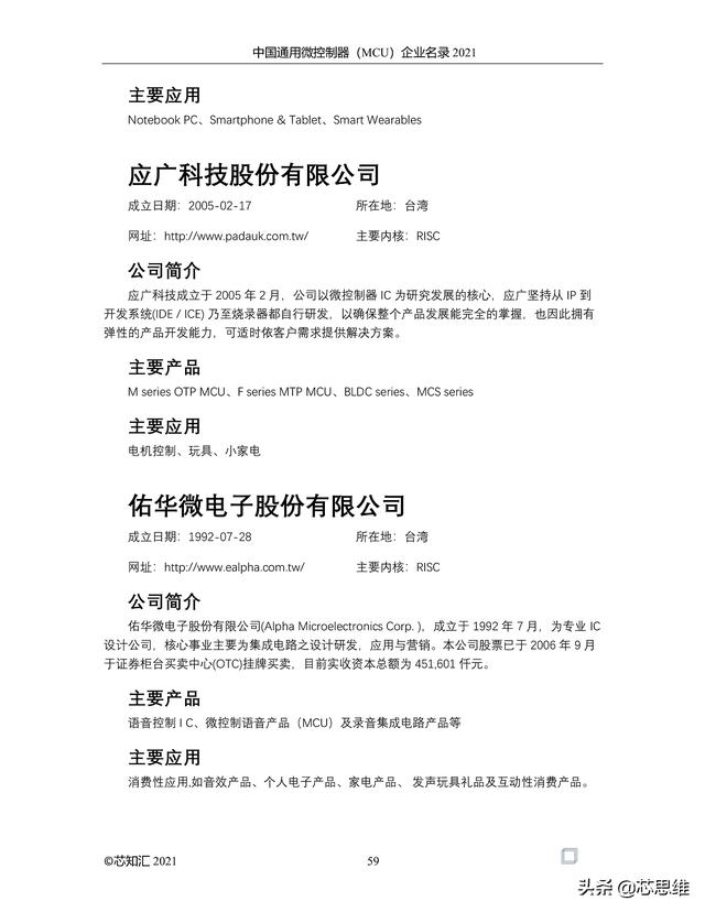 中国通用微控制器(MCU)企业名录 2021