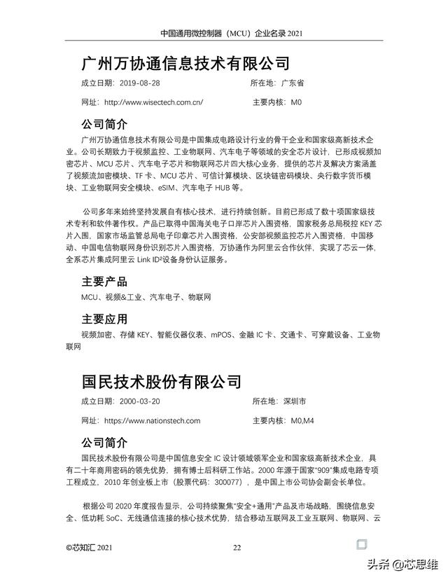 中国通用微控制器(MCU)企业名录 2021