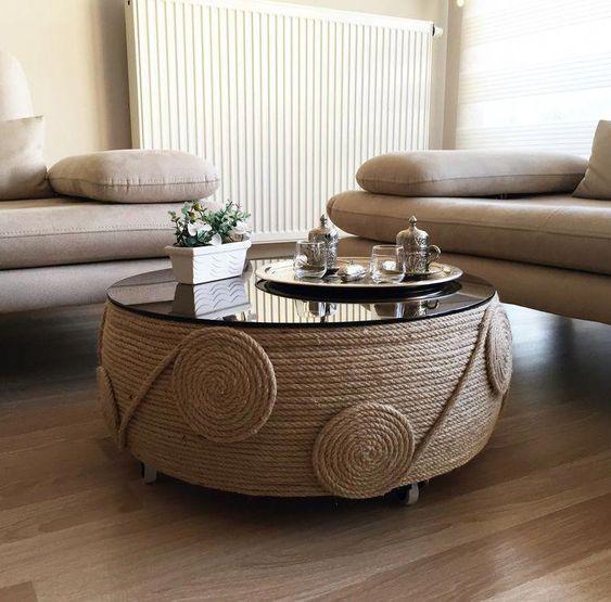 麻绳轮胎茶几(轮胎做茶几麻绳)