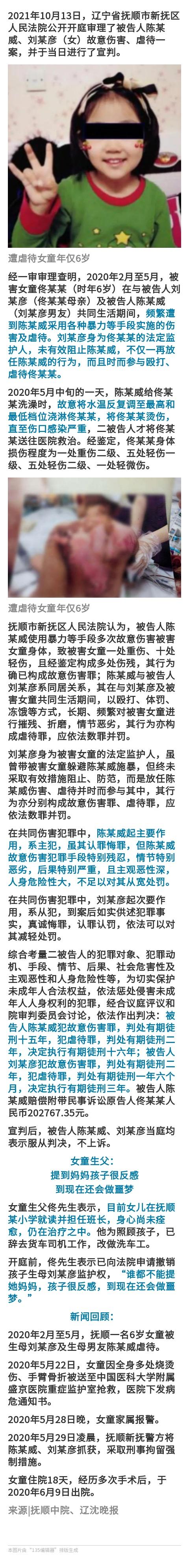 抚顺6岁女童遭虐待，下手的是亲妈及其男友……细节触目惊心！法院判了