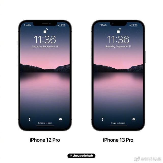 iPhone 13 Pro对比iPhone 12 Pro，屏幕刘海缩小明显，其他变化不大