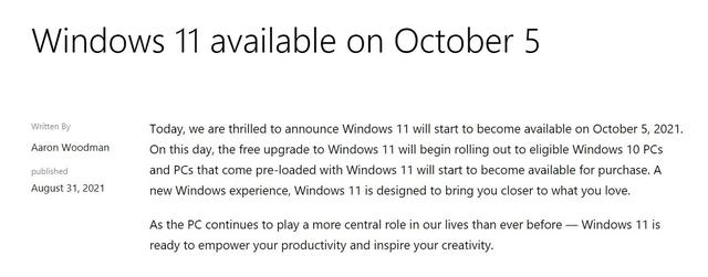 Windows 11正式版10月5日上线：仍不支持运行Android应用-第1张图片-9158手机教程网