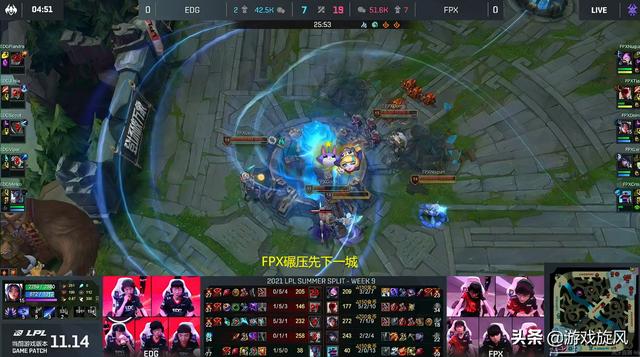LOL：榜首之争Doinb再秀肉装刀妹，中野辅节奏碾压FPX先下一城