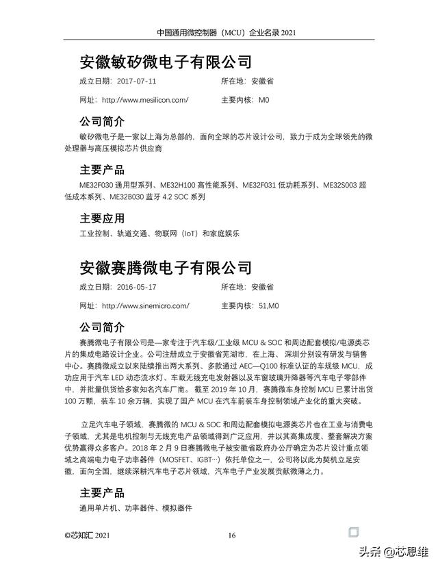 中国通用微控制器(MCU)企业名录 2021