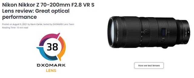 DXOMARK公開 Z 70-200mm f/2.8成績 總分38