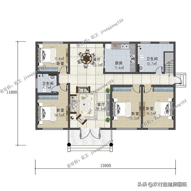 農村一層房屋設計圖5款一層農村平房設計圖大戶型