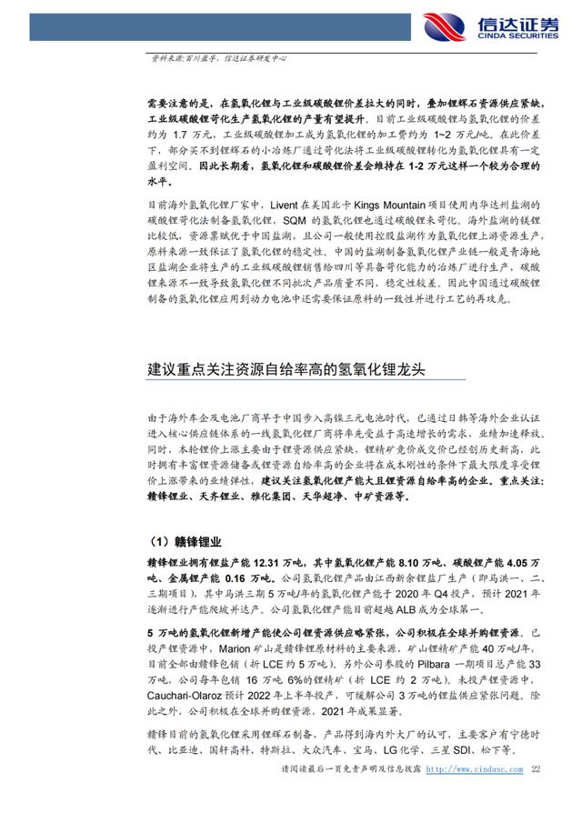 「产业报告」锂：氢氧化锂有望持续享受高溢价