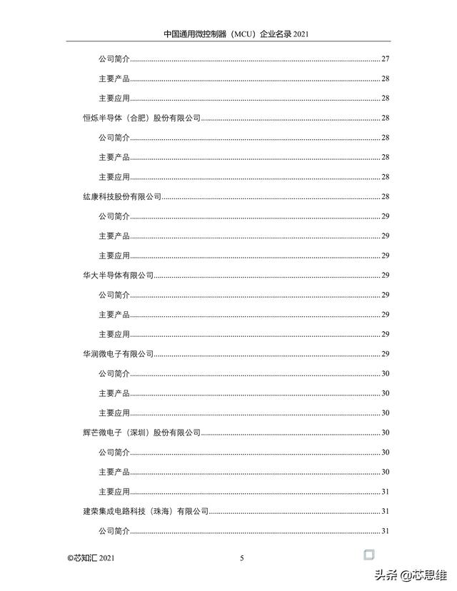 中国通用微控制器(MCU)企业名录 2021