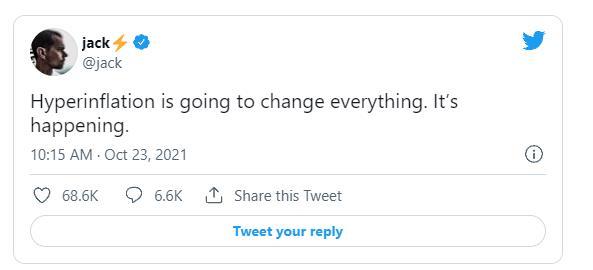 Twitter首席执行官表示：恶性通货膨胀将很快在美国和世界发生