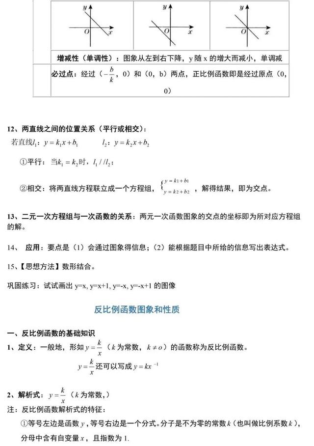 初中数学 函数相关知识点总结 掌握函数定义 属性和图像 函数公式网