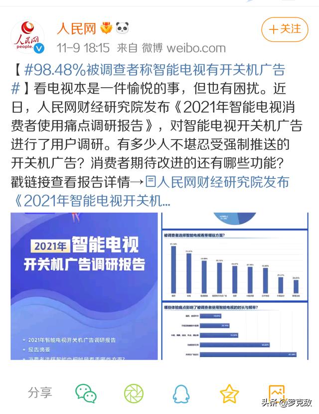 荣耀尴尬了！98.48%的被调查者称智能电视有开关机广告