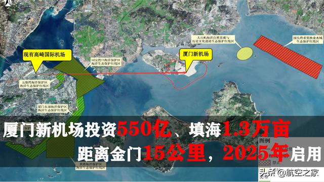 厦门新机场投资550亿、填海1.3万亩，距离金门15公里，2025年启用