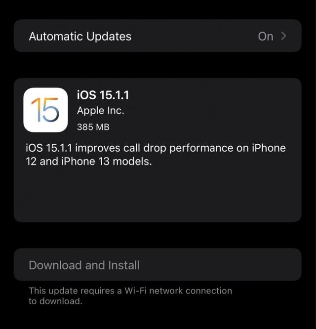 iOS 15.1.1发布 修复iPhone 12/13呼叫时掉话问题