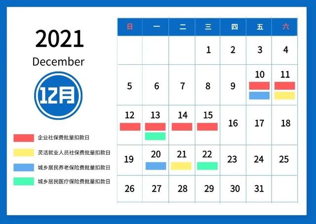 「温馨提醒」2021年12月社会保险费、城乡居民医疗保险费征缴时间安排看这里