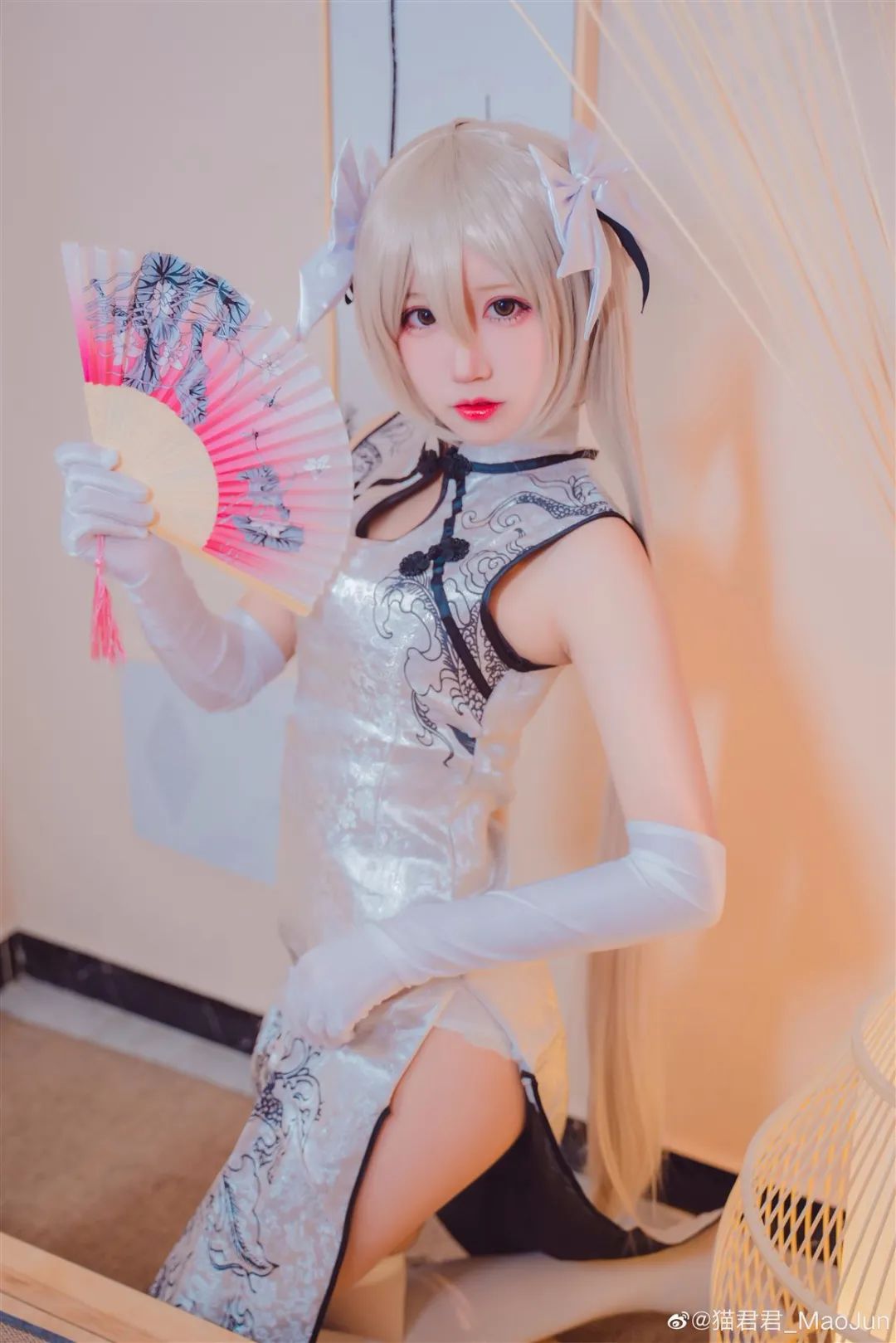 cosplay – 《缘之空》 春日野穹（@猫君君MaoJun），白丝美腿短款旗袍，翘臀好风景_图片 No.6