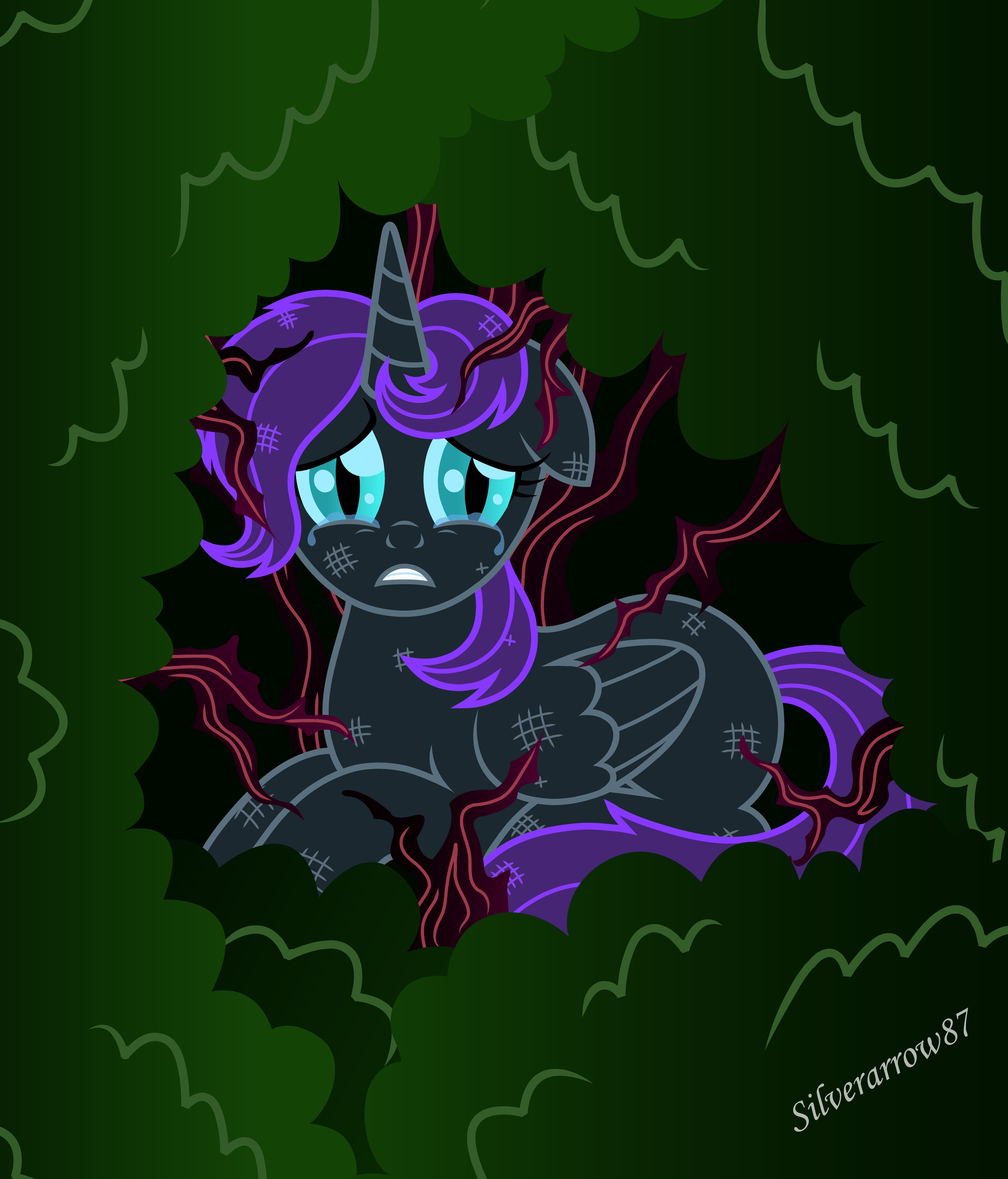 1201618__safe_artist-colon-silverarrow87_oc_oc-colon-nyx_oc+only_absurd+res_alicorn_alicorn+oc_bush_injured_past+sins_pony_scared_solo.png