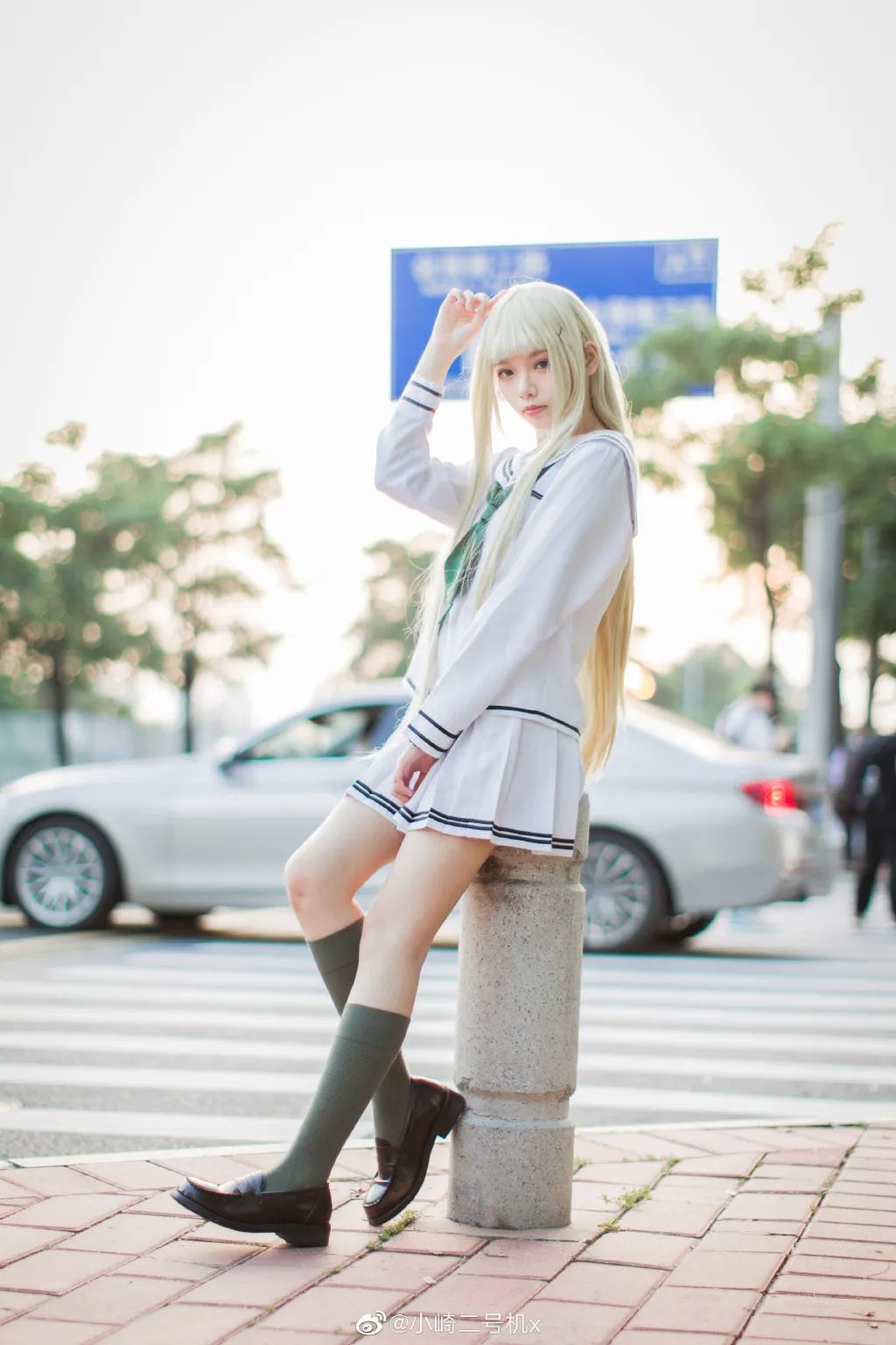 cosplay -《美少女万华镜4》夕摩（@小崎二号机x），白毛JK短裙真让人把持不住！_图片 No.1