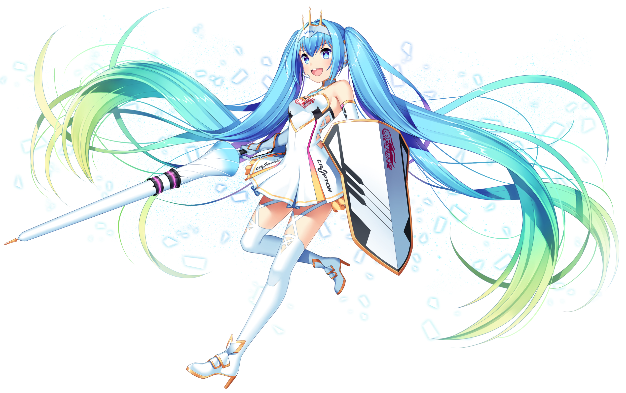 除了经典的蓝绿色的装束外,还出现了许多后续的版本,甚至"初音亚种"