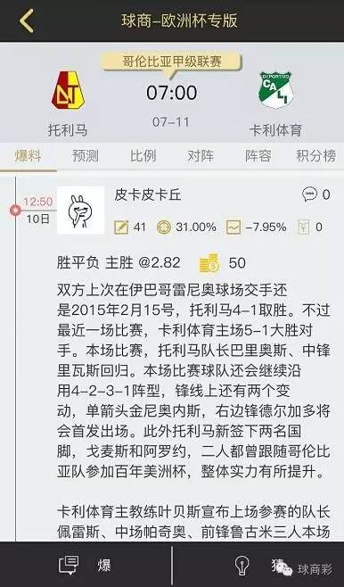 球商撸一串：南半球这场联赛 高倍主胜值得一搏