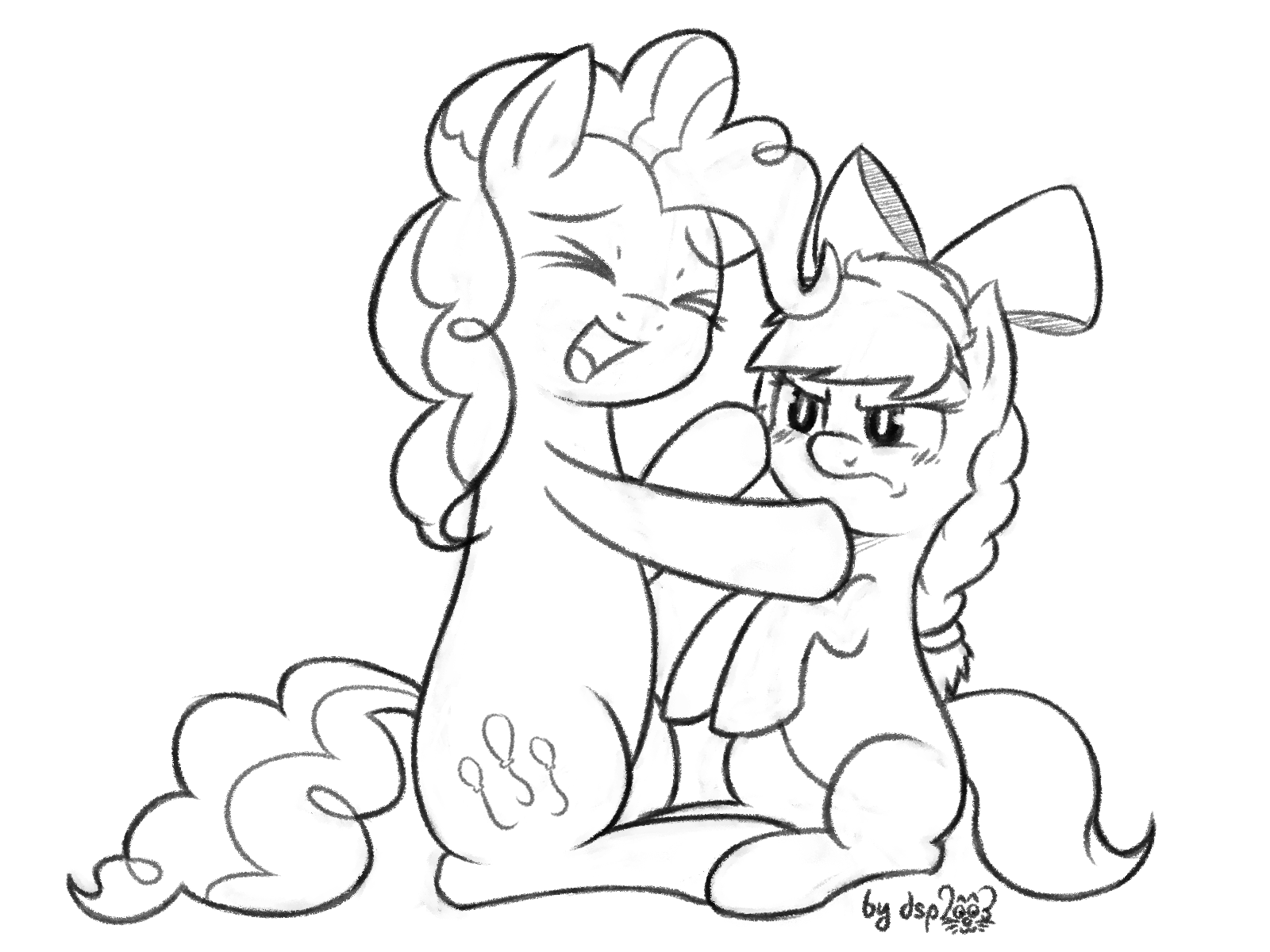 1267621__safe_artist-colon-dsp2003_pinkie+pie_oc_oc-colon-cinnamon+swirl_black+and+white_cute_earth+pony_female_filly_frown_grayscale_monochrome_open+m.png