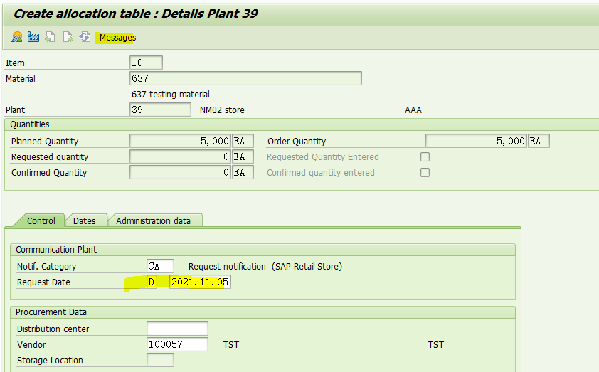 SAP RETAIL建立分配表報錯 -Plant 39 Confirmation date not maintained