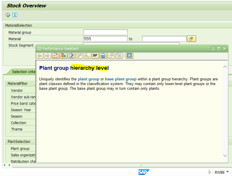 SAP RETAIL 事务代码RWBE查询界面上的Plant Group