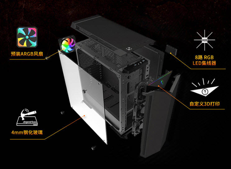 微星准系统专用机箱，采用ARGB元素设计，不用就浪费了