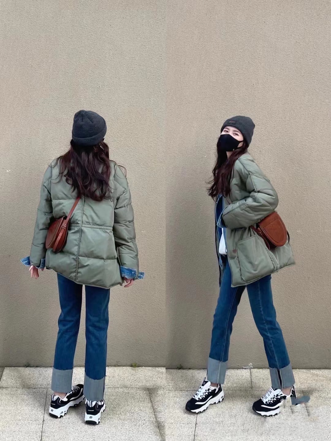 穿羽绒服别总配短靴了,"羽绒服 老爹鞋"俏皮又显高,真挺好看