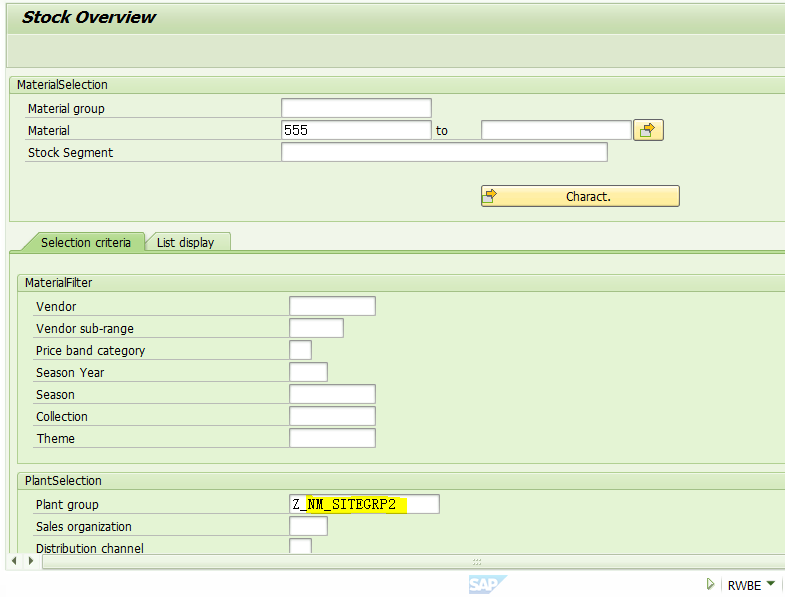 SAP RETAIL 事务代码RWBE查询界面上的Plant Group