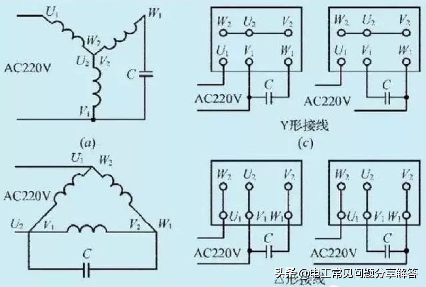 电工第33问：电压为220/380V电动机如何接线，380V如何转接成220V