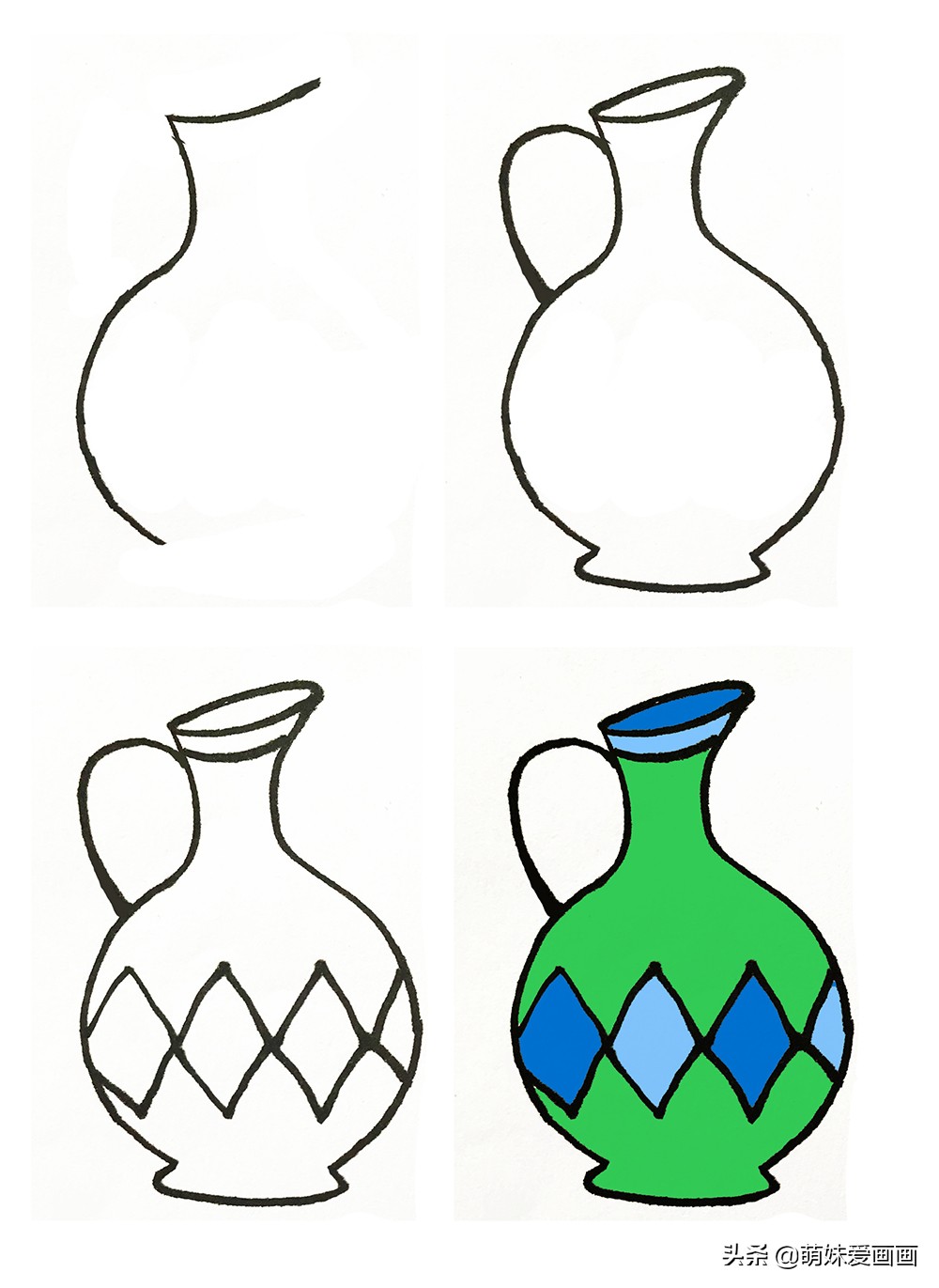 漂亮的花瓶简笔画大全｜不同造型和纹样的花瓶，小朋友一学就会