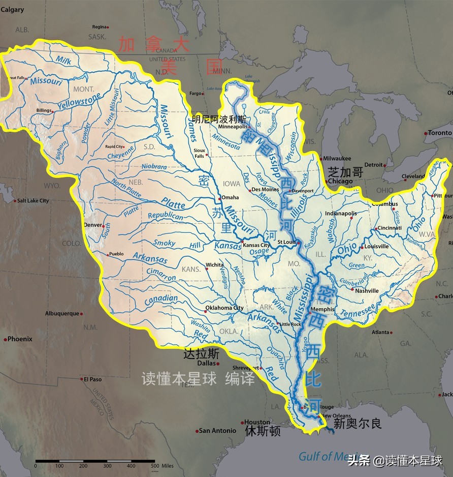 密西西比河水系图图片
