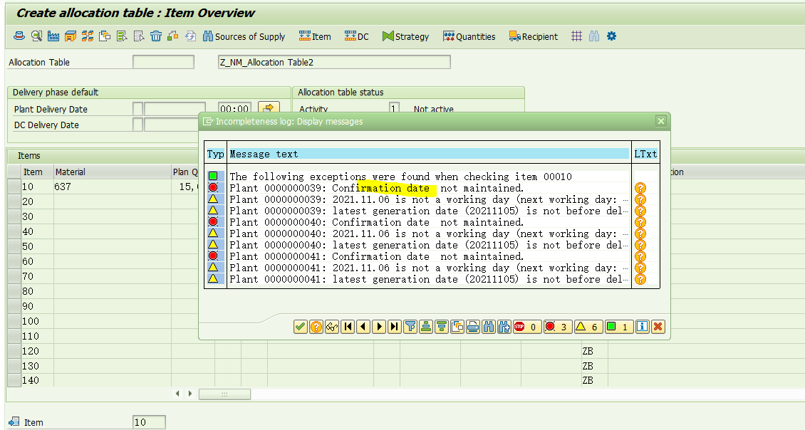 SAP RETAIL建立分配表報錯 -Plant 39 Confirmation date not maintained