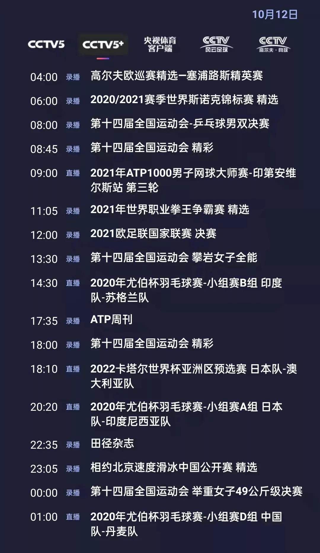 CCTV5+今日节目单：18:10世预赛亚洲区12强赛(日本-澳大利亚)