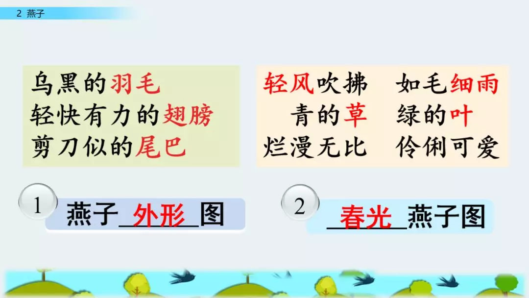 部编版三年级语文下册第二课《燕子》知识点及课堂测试题