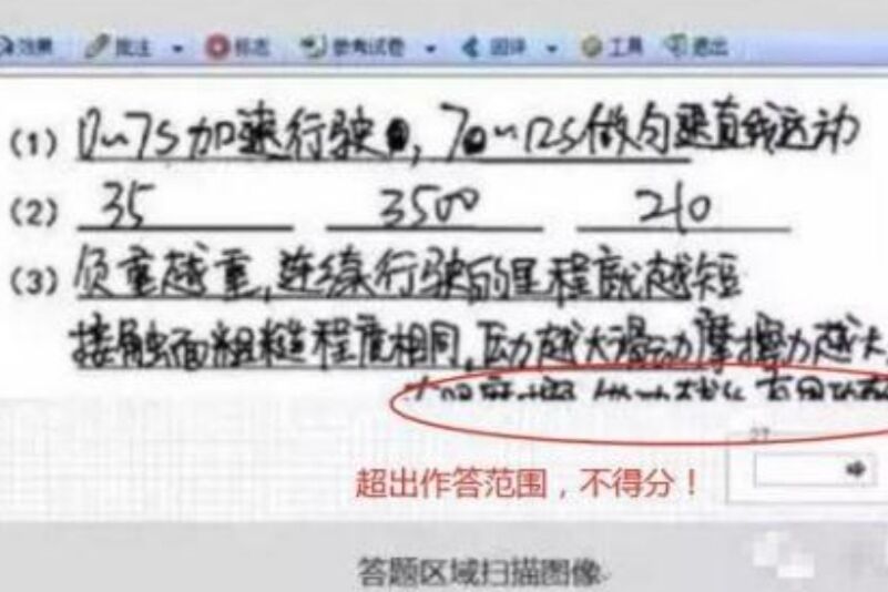 你在試卷上寫的字，對比電腦閱卷中看到的字，差距真的很明顯