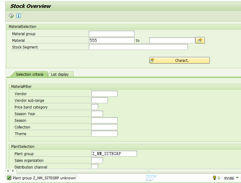 SAP RETAIL 事务代码RWBE查询界面上的Plant Group
