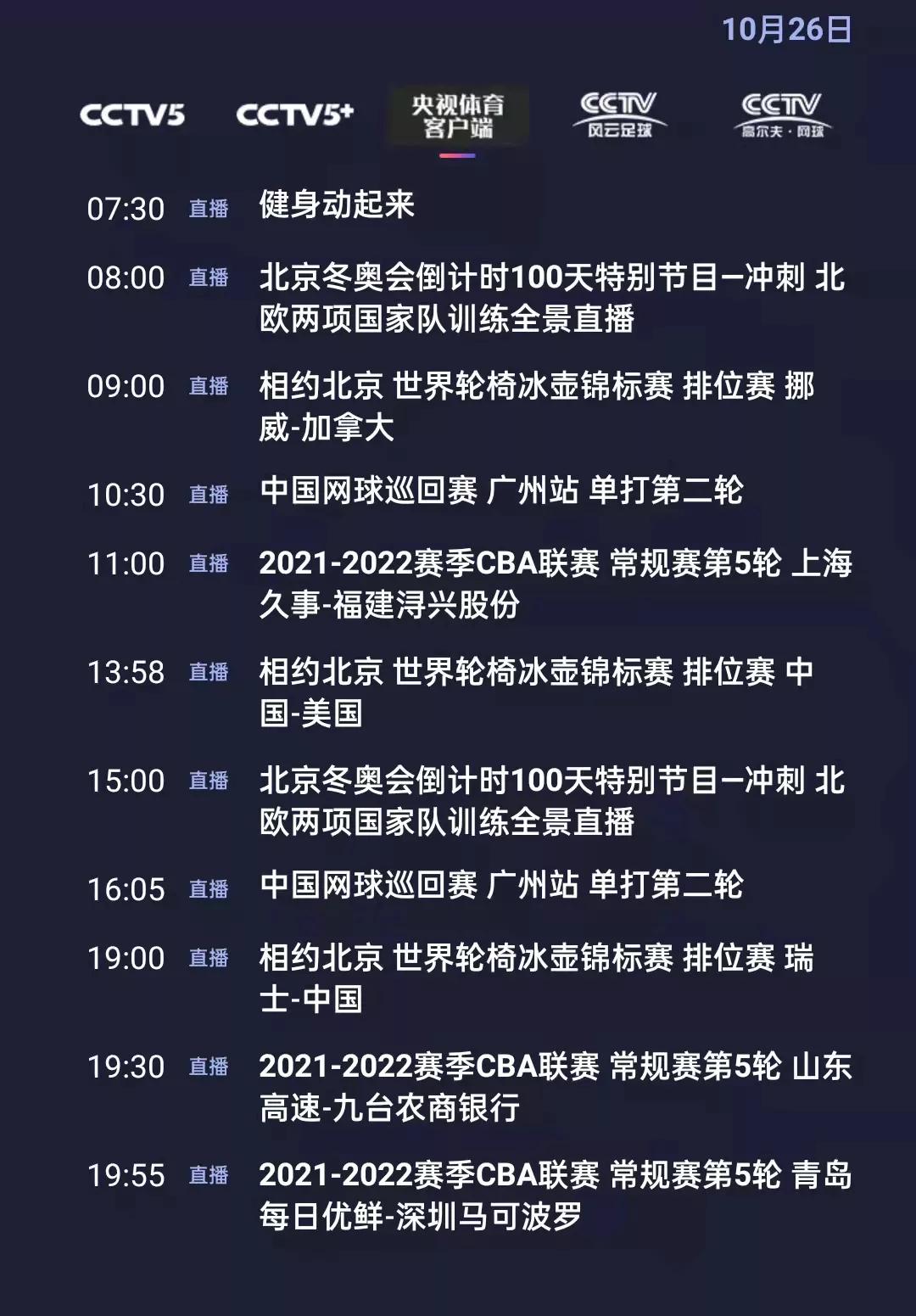 央视体育今日节目单：CBA(山东-吉林、青岛-深圳)
