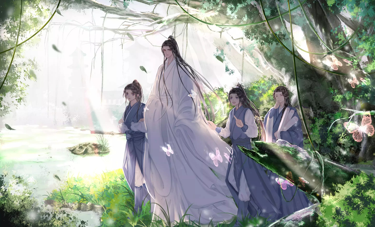 画师笔下的《二哈和他的白猫师尊》，画面清新，少年时光温馨惬意