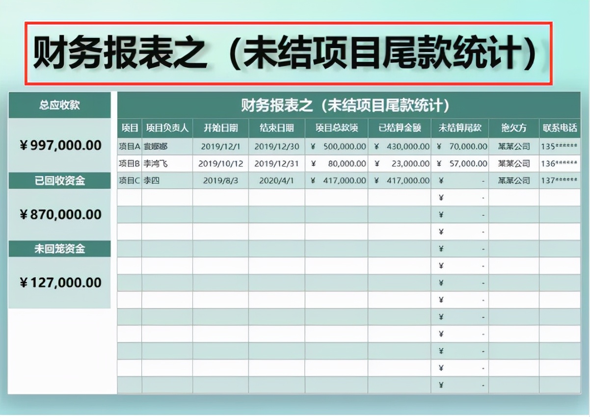 財務表格資金報表模板