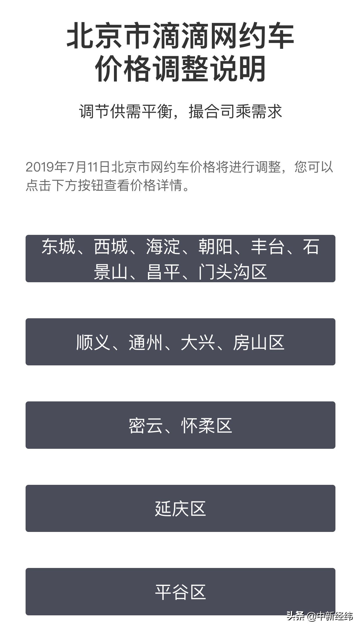 北京市滴滴网约车价格调整 部分区域高峰时段起步价上涨