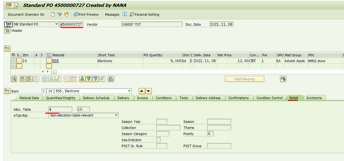 SAP RETAIL 基于分配表创建PO报错 - No work list could be selected–