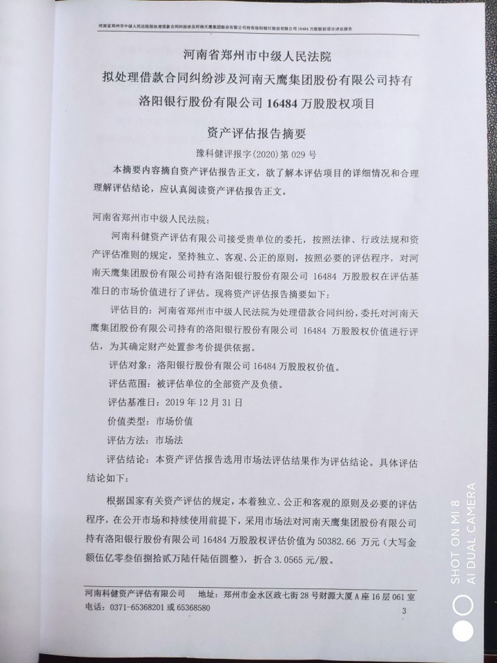 洛阳银行1.65亿股股权遭司法拍卖(洛阳银行股权拍卖)