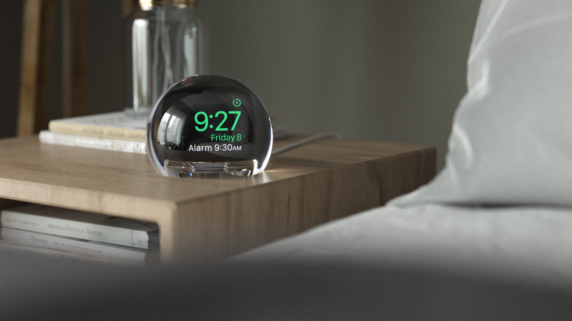 充电底座、放大镜、扬声器，这个手表配件将 Apple Watch 变成了床头闹钟