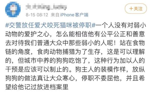 眼睁睁看着自家狗咬死猫咪，四川一交警被停职