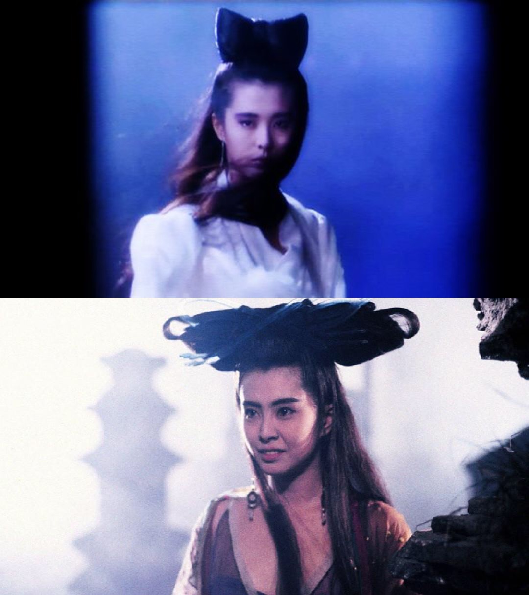 那个长发髻实际上是第一个小倩和第三个小卓的结合,衣服是一套白色和