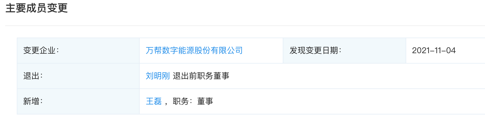 万帮数字能源/星星充电发生工商变更，刘明刚、单俊葆退出董事会